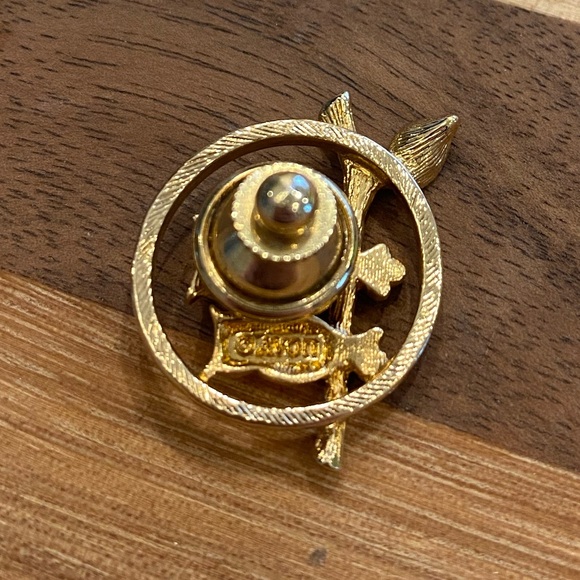 Avon Vintage Lapel Pin Two Owls on Branch Gold-Tone Circle Brooch Signed - Picture 3 of 4